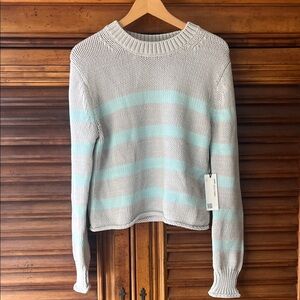 White + Warren WOMEN'S COTTON ROPE STRIPED CREWNECK Sweater